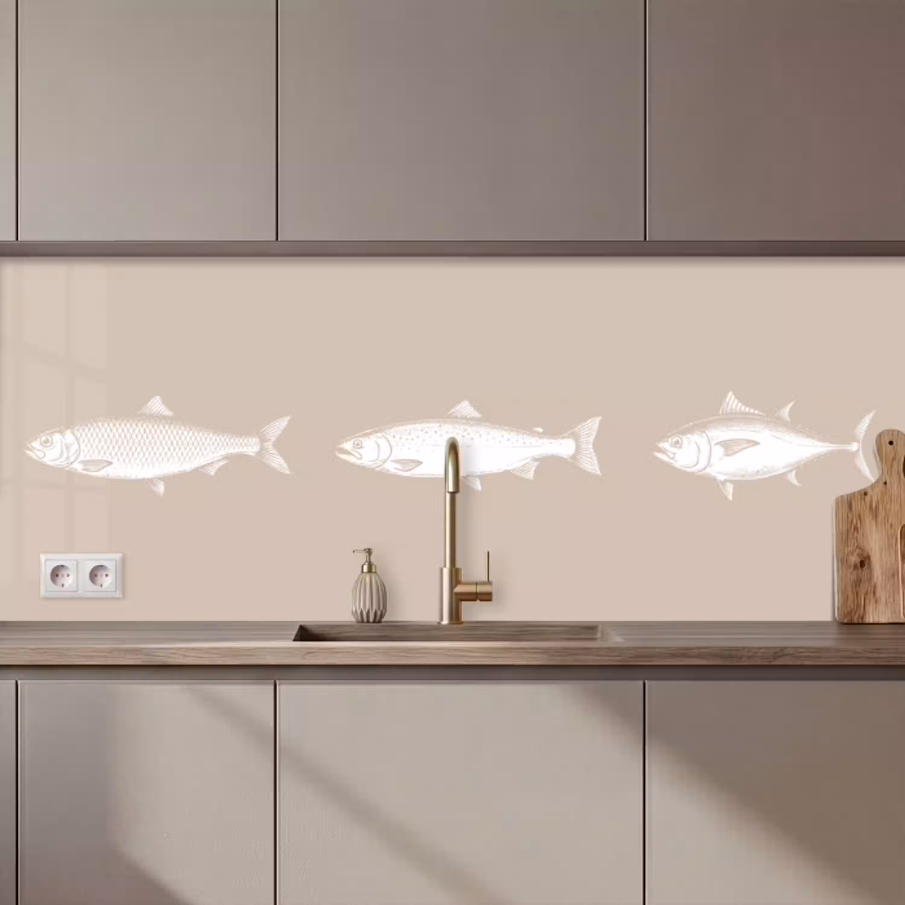 Vissen - Beige - Wit keuken achterwand 2 middel zz_3dshopping