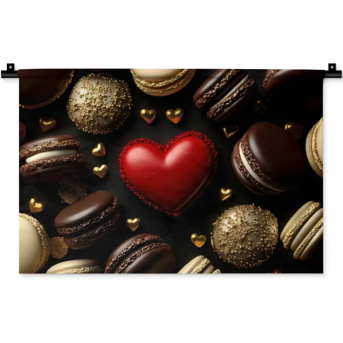 Macarons - Rood - Hart Wandkleed katoen klein -zz3d