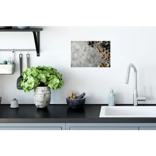 Winter - Kerst - Beton - Dennenappels Muursticker klein -keuken