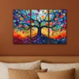 Kleurrijk - Levensboom - Bloemen - Abstract Canvas - Meerluiken 3 luik klein -sfeer2