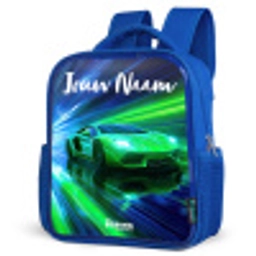 Sportauto - Groen - Snelheidslijnen - Neon Kinderrugzak - Blauw middel -schuin