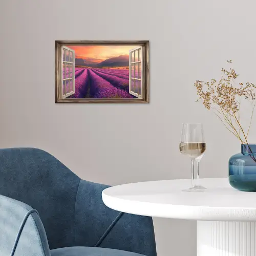 Doorkijk - Lavendel - Landschap - Bloemen - Paars poster papier klein -sfeer3