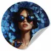 Vrouw - Blauw - Bloemen - Vlinders - Natuur Wandcirkel behangsticker klein -3d