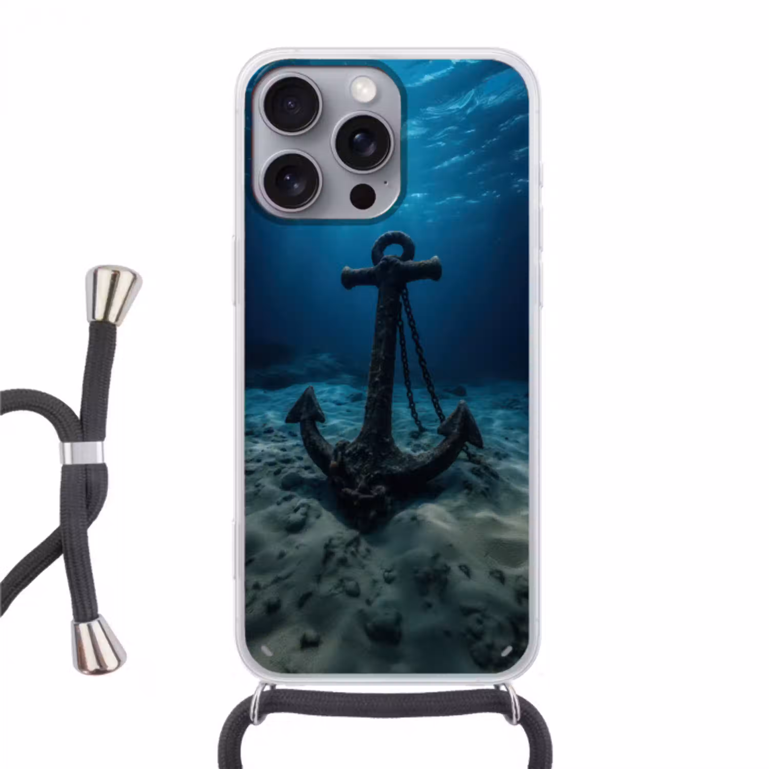 Anker - Ijzer - Zeebodem - Zand Hoesje iPhone 16 Pro Max met koord klein -3d