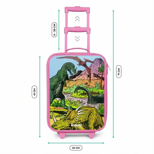 Dino's bij een vulkaan Kinderkoffer - Roze klein -productfoto_formaten