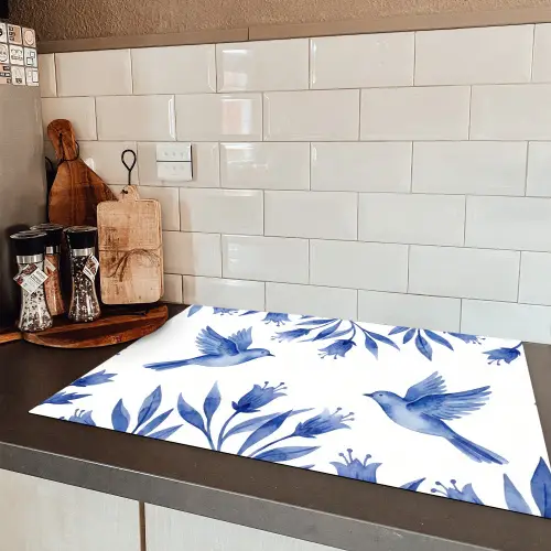 Modern - Vogels - Delfts - Blauw Inductie beschermer vinyl 3mm klein -sfeer3