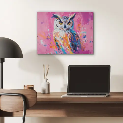 Uil - Roze - Blauw - Verf - Abstract PET vilt klein -sfeer5