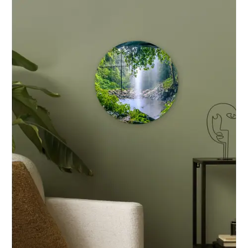 Jungle - Regenwoud - Water - Waterval - Planten Wandcirkel kunststof plaat 5mm dik klein -sfeer3