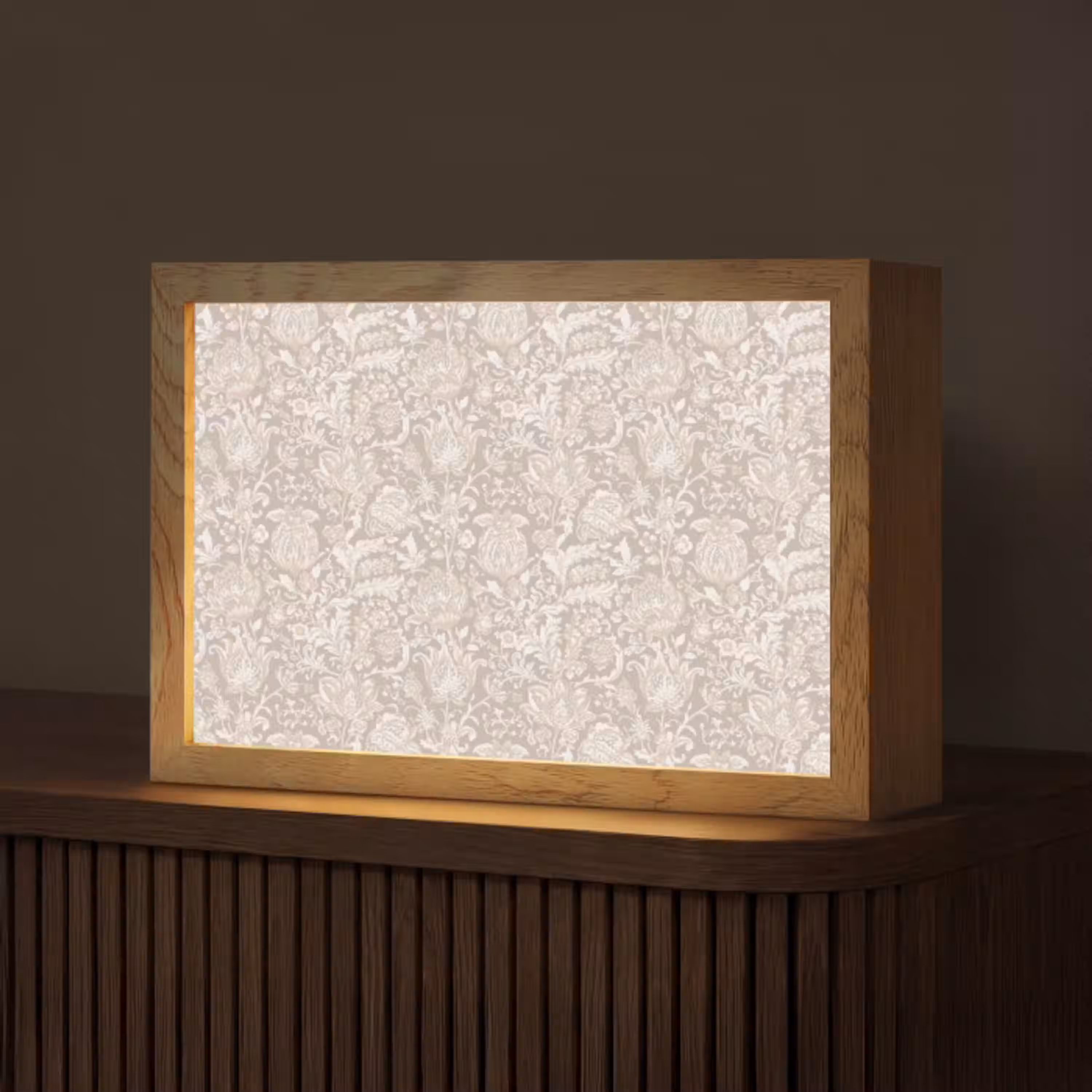 Bloemenprint - Grijs - Crème Light Box met kabel (Tafellamp) klein 924 -z3d_website