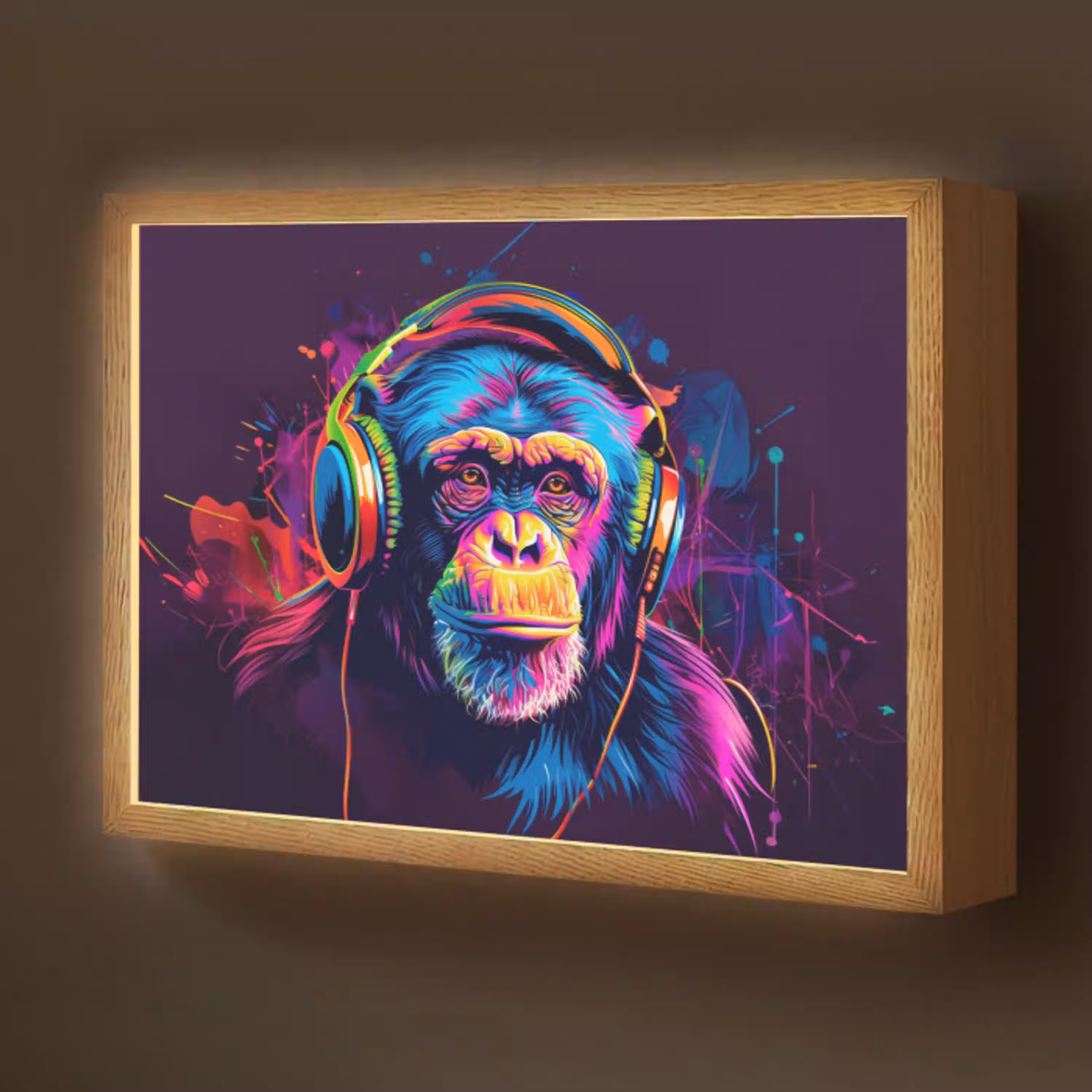 Aap - Koptelefoon - Muziek - Kleurrijk Light Box met batterij (Wandlamp kind) middel -z3d_website