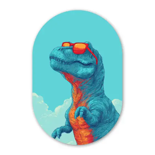 T-Rex - Blauw - Wolken - Zonnebril Wandcirkel Ovaal Forex klein -3d