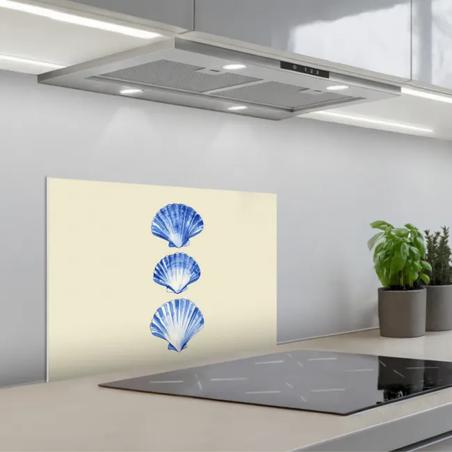 Schelpen - Blauw - Beige keuken achterwand spatscherm klein -3d_schuin