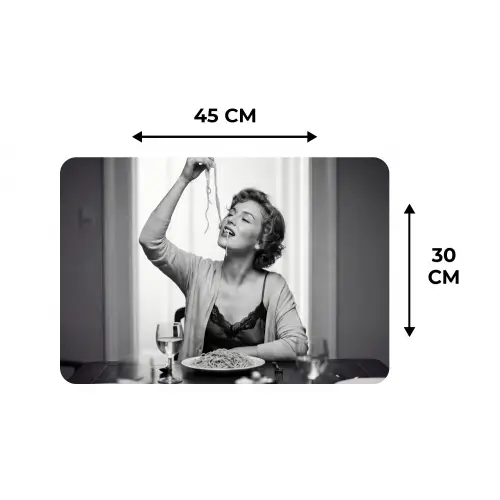 Vrouw - Spaghetti - Zwart - Wit Placemat vinyl groot -specs