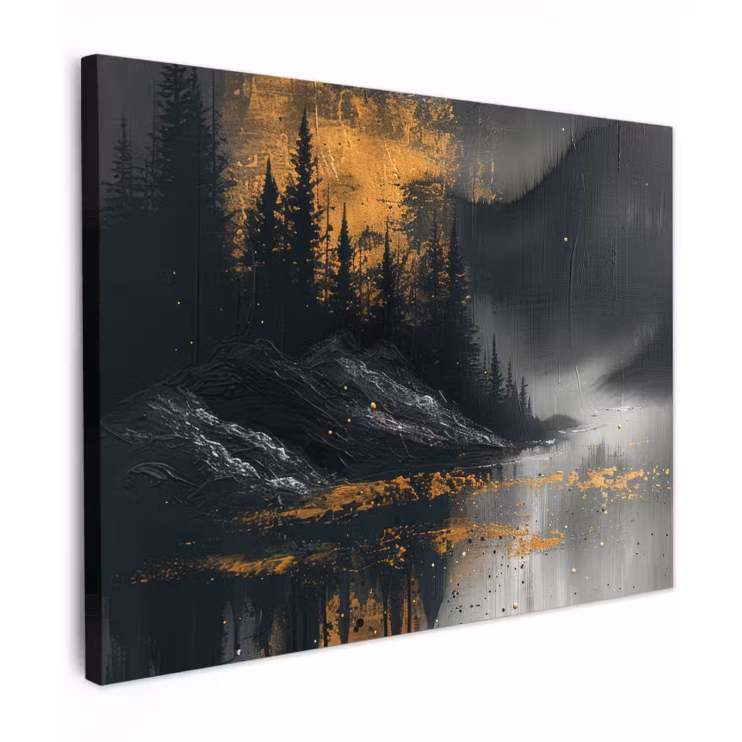 Canvas schilderij - Modern - Bos - Goud - Zwart - Natuur