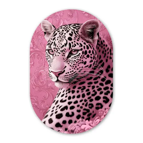 Panter - Luxe - Roze Wandcirkel Ovaal Glas middel -3d