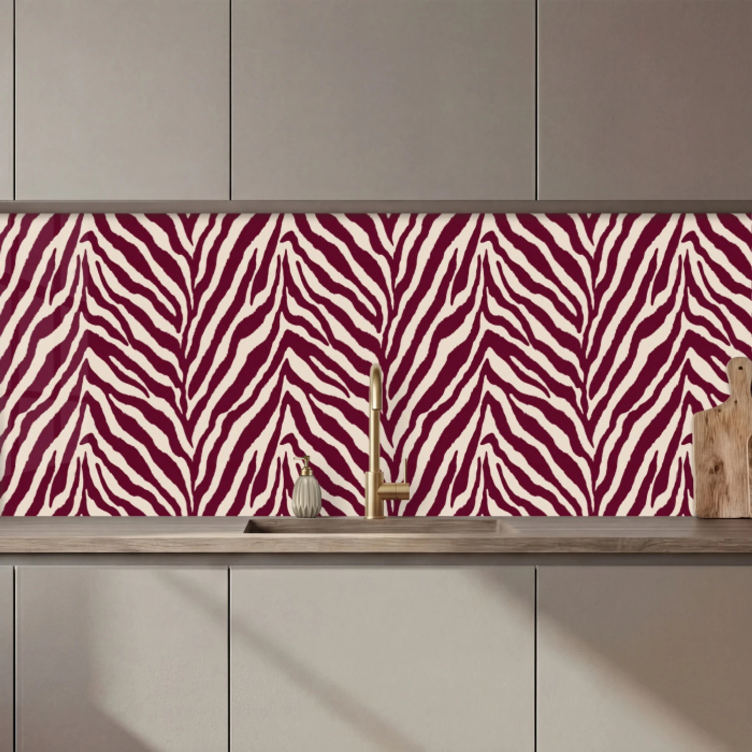 Zebra - Motief - Bordeaux - Rood keuken achterwand 2 middel 871 zz_3dshopping