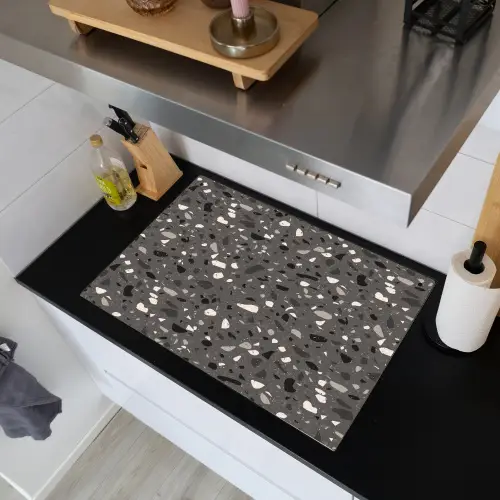 Terrazzo -  Patroon - Grijs Inductie beschemer met haakjes klein 777 -sfeer1
