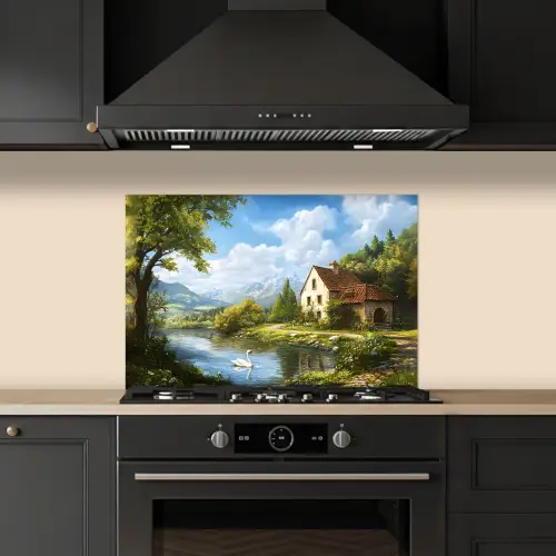 Zwaan - Bomen - Rust keuken achterwand spatscherm klein -sfeer1