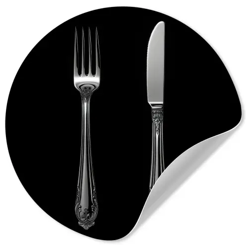 Vork - Mes - Zilver Wandcirkel behangsticker klein -3d