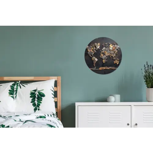 Wereldkaart - Stenen - Realistisch Wandcirkel aluminium klein -slaapkamer