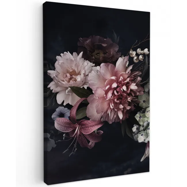 Bloemen - Vintage - Pastel - Zwart - Boeket Tuinposter op houten frame 2 cm dik klein -3d