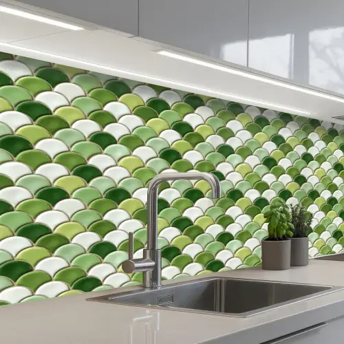 Keramiek -  Structuur - Groen - Wit keuken achterwand 2 middel 871 -3d_schuin