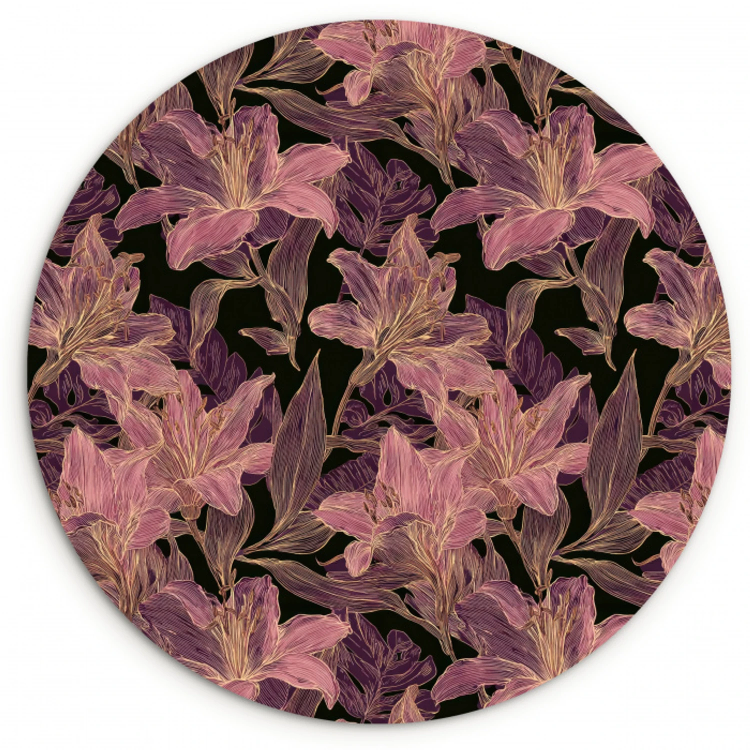 Lelies - Patroon - Paars - Goud Wandcirkel kunststof plaat 5mm dik klein 188 -3d