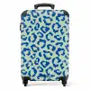 Dierenprints - Panterprint koffer in blauw en pastelgroen NBS - Handbagage koffer - Unisex middel -productfoto_recht