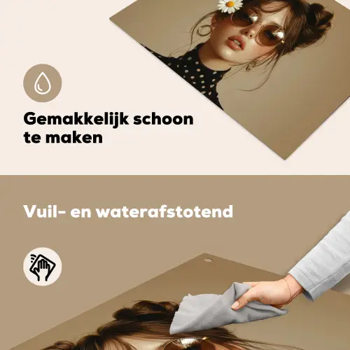 Vrouw - Beige - Bloem - Modern - Portret Inductie beschemer met haakjes klein -ky-schoon-nl