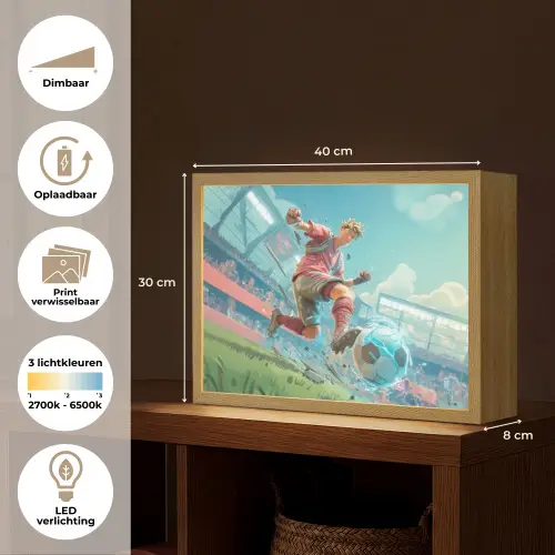 Stadion - Voetbal - Jongen - Rood Light Box met batterij (Wandlamp kind) middel -USP_websiteoverzichtNL