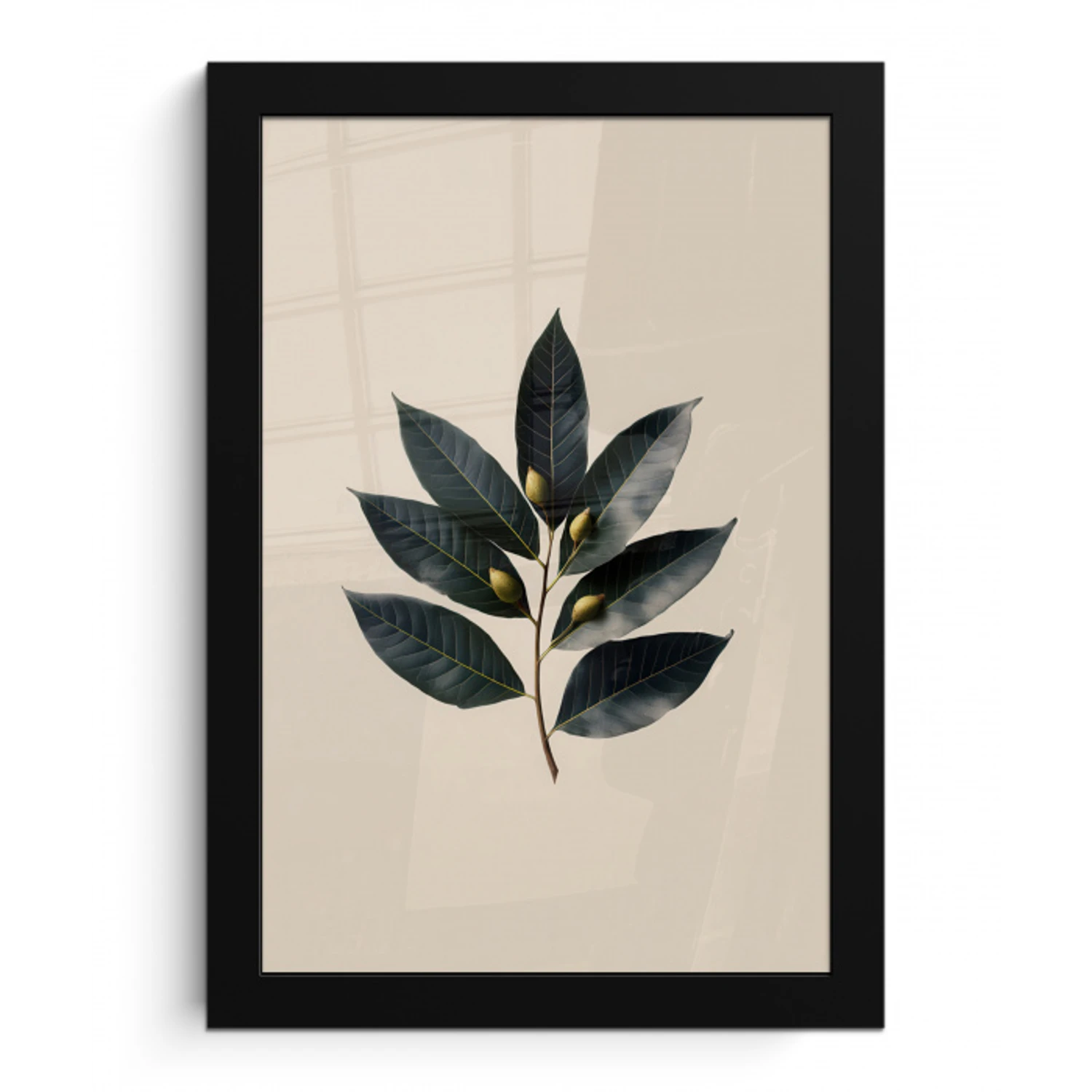 Laurierbladeren - Bloemknoppen - subtiel fotolijst zwart zonder passe partout klein -3d