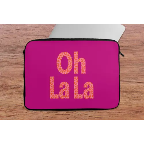 Oh la la - Luipaardprint - Roze laptophoes neopreen klein -tafel