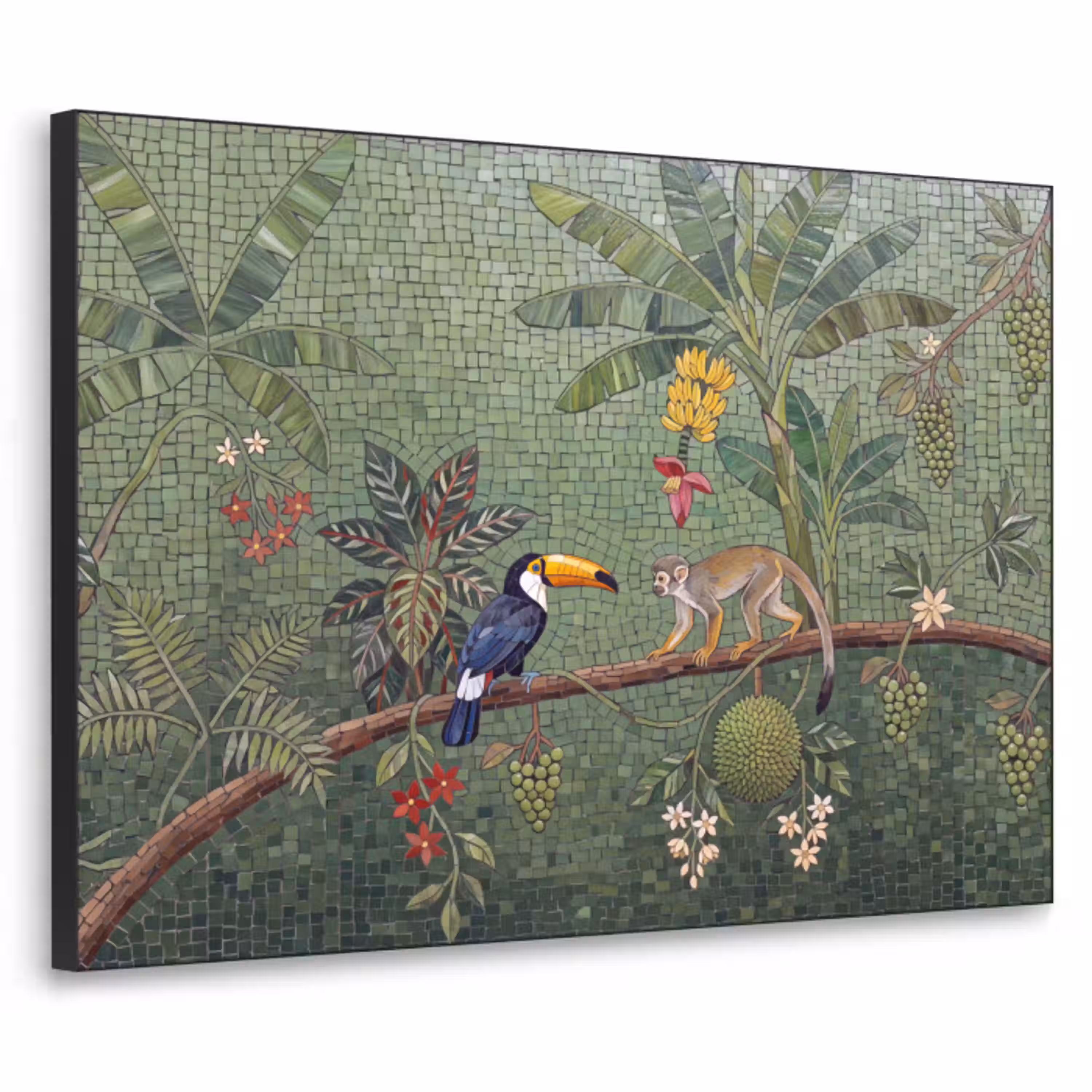 Vogel - Dier - Jungle - Mozaïek - Natuur Textielframe zwart klein -3d