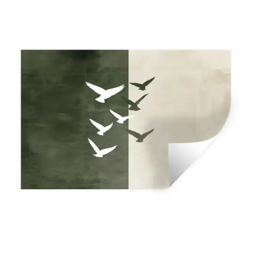 Japandi - Vogel - Groen Muursticker klein -3d