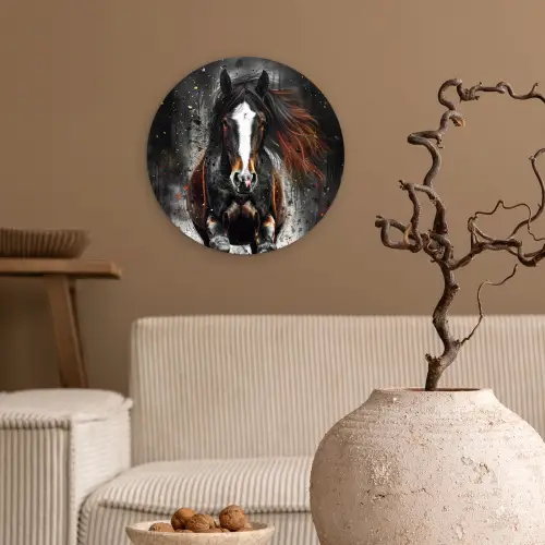 Paard - Dieren - Zwart - Luxe - Modern Wandcirkel kunststof plaat 5mm dik klein -sfeer1
