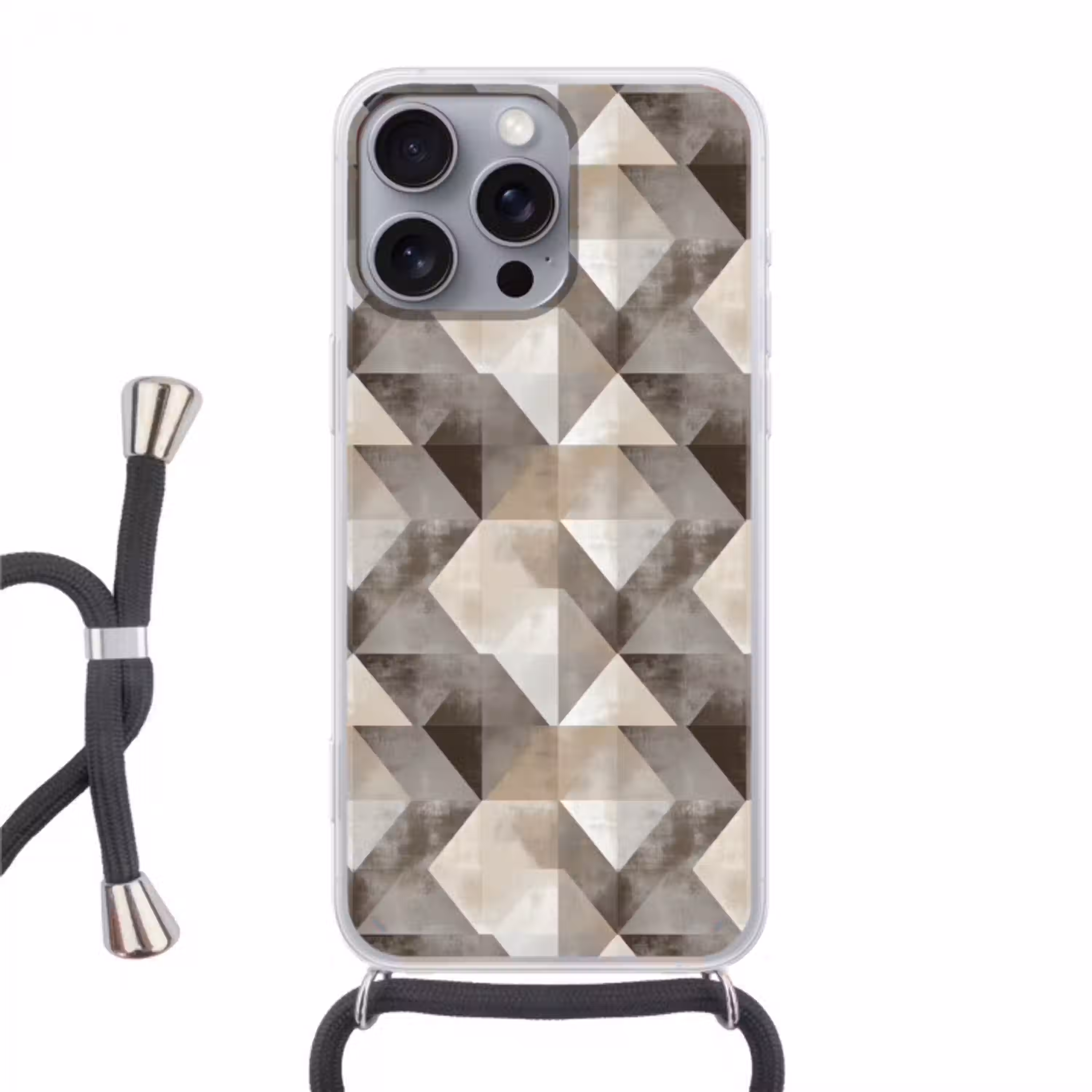 Geometrisch - Motief - Aardetinten Hoesje iPhone 16 Pro Max met koord klein 804 -3d