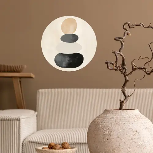 Japandi - Wabi sabi - Beige Wandcirkel behangsticker klein -sfeer1