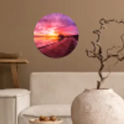 Steiger - Water - Zon - Roze - Horizon Wandcirkel behangsticker klein -sfeer1