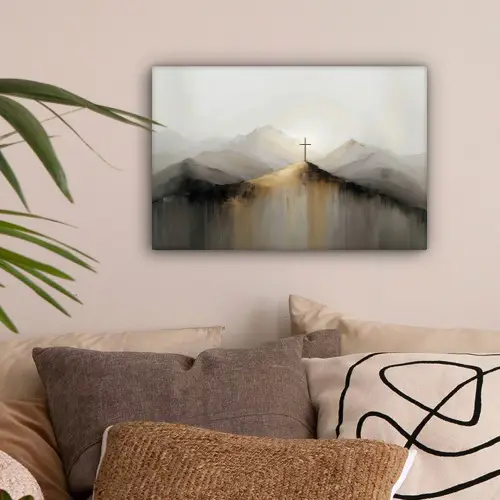 Heuvels - Abstract - Kruis - Christendom canvas 2cm klein -sfeer1