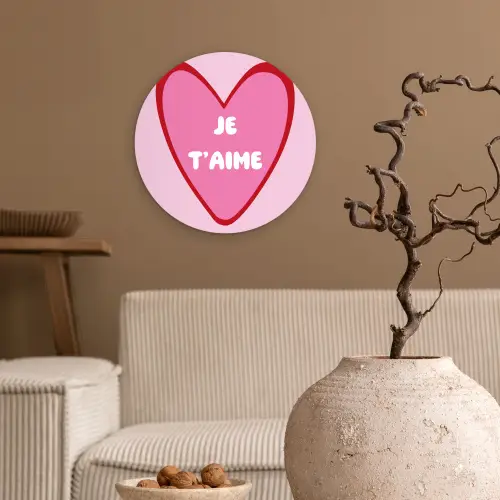 Hart - Frans - Valentijn - Roze Wandcirkel kunststof plaat 5mm dik klein -sfeer1