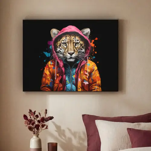 Graffiti - Luipaard - Zwart - Jas Textielframe zwart klein -sfeer1