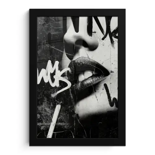 Gezicht - Mond - Graffiti - Zwart fotolijst zwart zonder passe partout klein -3d