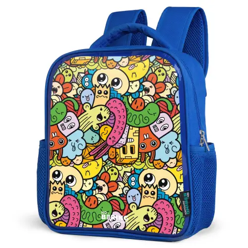 Fantasiedieren die lachen en kleurrijk zijn Kinderrugzak - Blauw middel -schuin