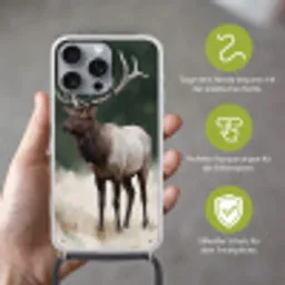 Edelhert - Gewei - Schildering - Rustiek Hoesje iPhone 16 Pro Max met koord klein -sfeer2_DE