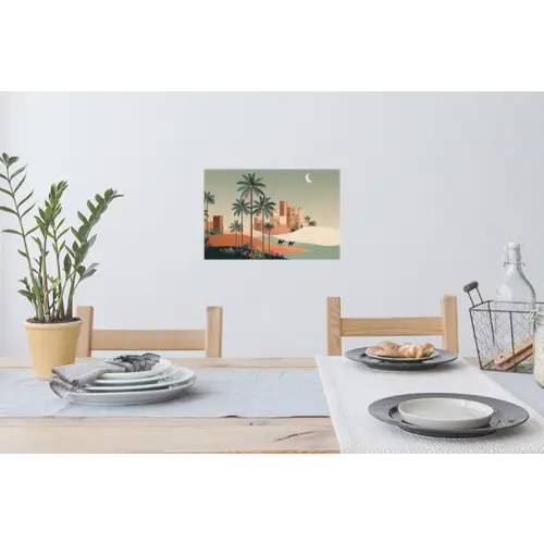 Nachtlandschap - Kamelen - Sterren - zandduinden Muursticker klein -eettafel