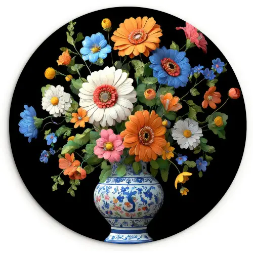 Vaas - Boeket - Bloemen - Kleur Wandcirkel plexiglas klein -3d