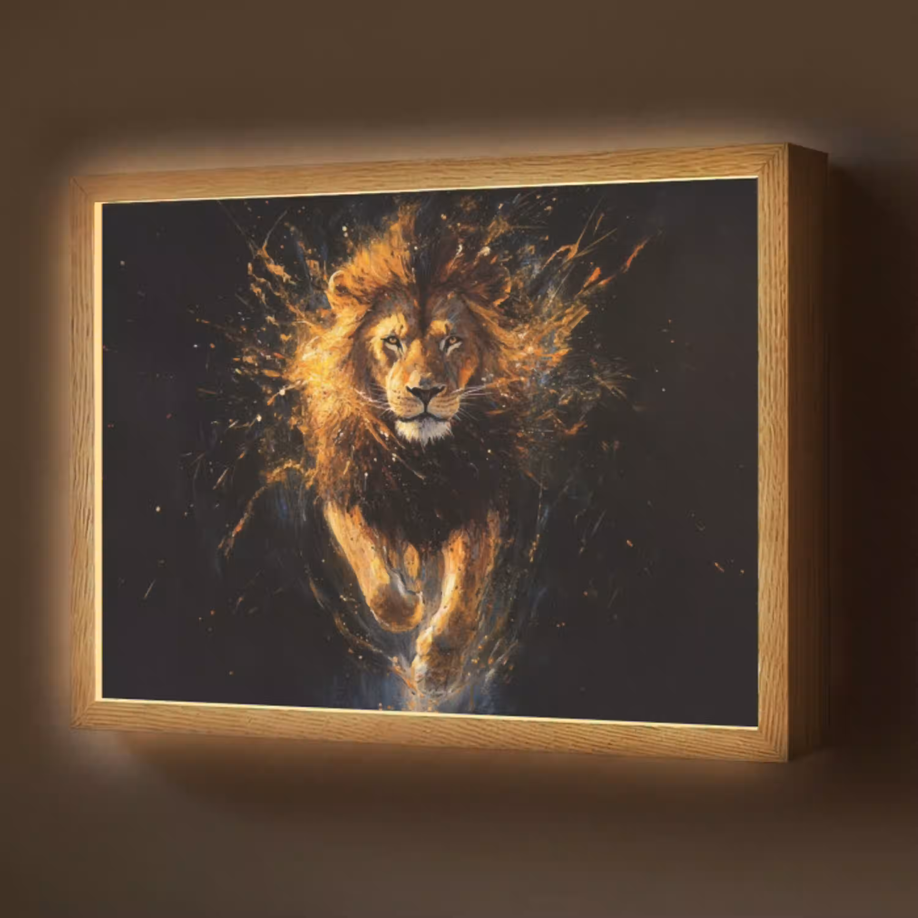 Leeuw - Zwart - Oranje - Verf Light Box met batterij (Wandlamp) middel -z3d_website