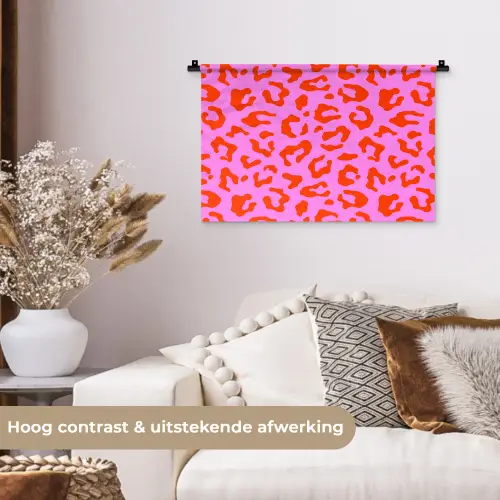 Panter - Rood - Roze Wandkleed katoen klein 269 -sfeer1