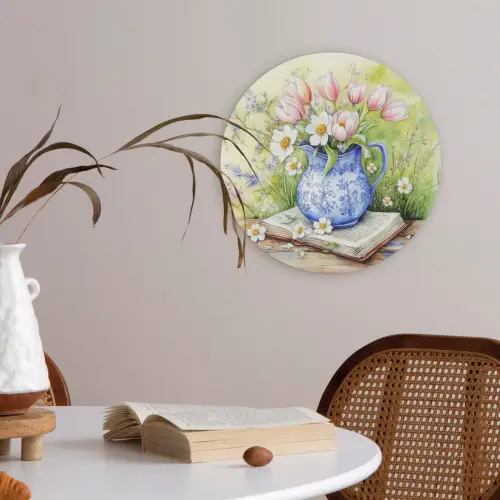 Vaas - Delftsblauw - Madeliefjes Akoestische PET Vilt - Rond klein -sfeer3