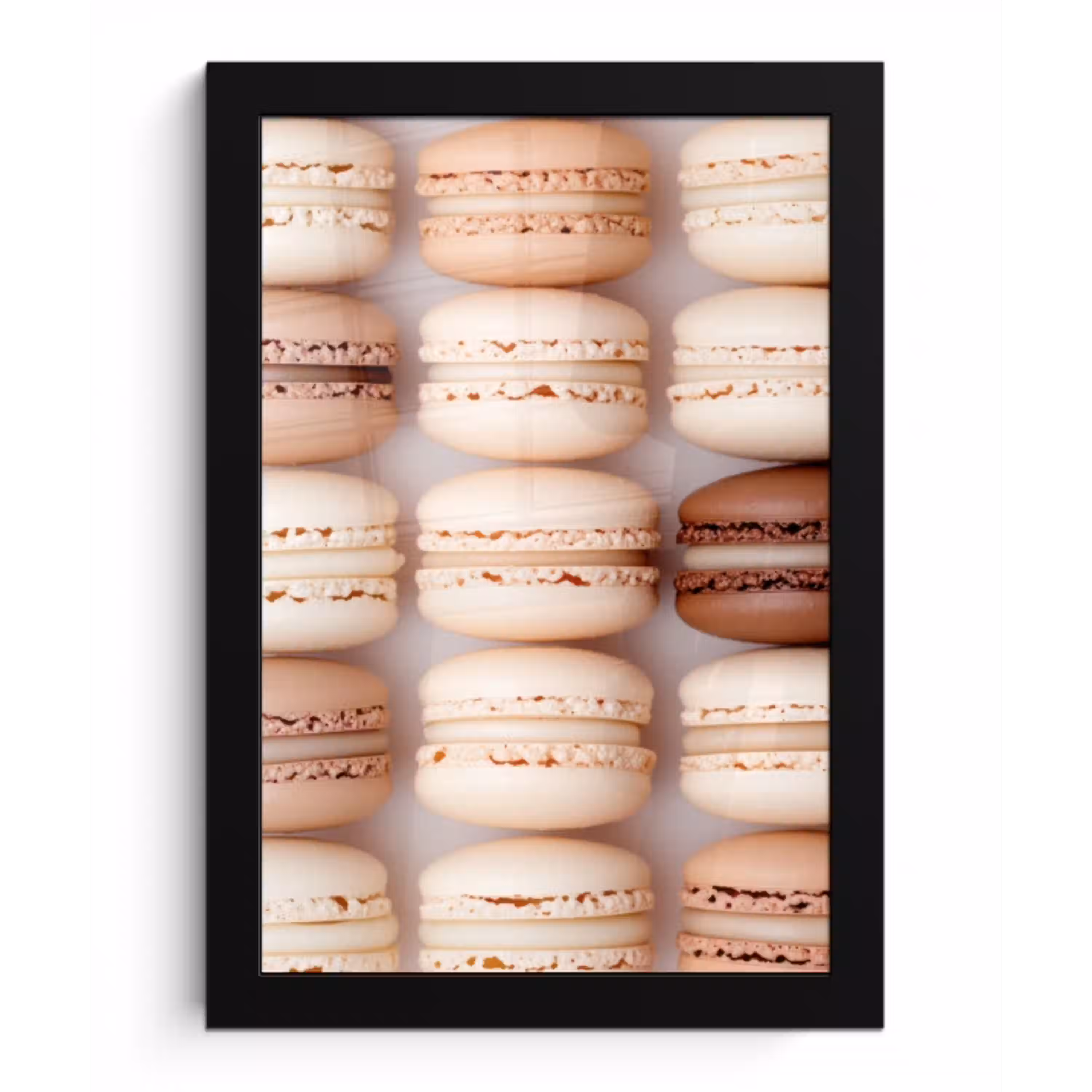 Macarons - Beige - Bruin fotolijst zwart zonder passe partout klein -3d